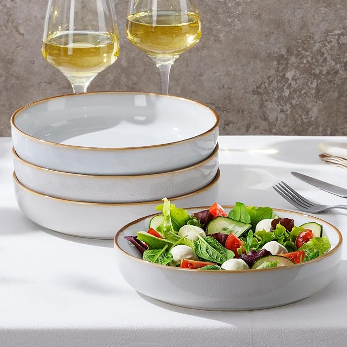 E-far Stoneware Pasta Bowls Set of 4, 35oz Double Reactive Glaze | Wide & by E-far
