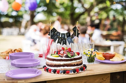 Lavender Plastic Plates For Party 9" Lavender Disposable Plates Heavy Duty 100 Pcs Plastic Dinnerware Sets Heavy Duty 350 GSM Disposable Dinnerware Set