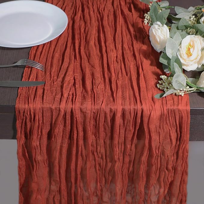 Snowkingdom 10 Ft Fall Thanksgiving Table Runner Terracotta Rust Cheesecloth by Snowkingdom