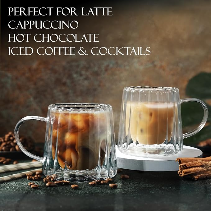 Joeyan Double Walled Glass Coffee Mugs, Latte Cappuccino Tea Cups - Image 6
