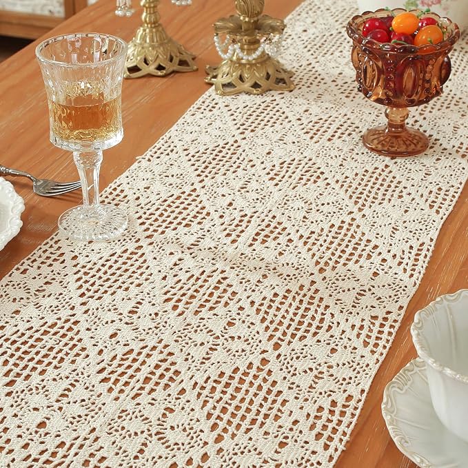 meioro Crochet Lace Table Runner, 12x72 Inch Boho Cotton Table Runners - Image 4