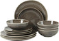 Gibson Elite Sandy Pines Stoneware Plates and Bowls Set - 12 Piece Reactive Glaze Dinnerware Set - Service for 4 - Dishwasher and Microwave Safe - Brown