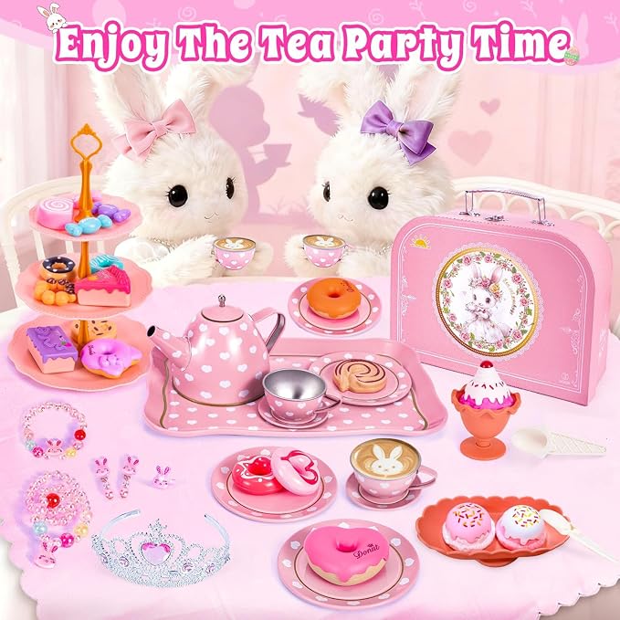 Hohosunlar Tea Party Set for Little Girls, Kids Tea Set for Toddler 3-5 6-8 | - Image 7