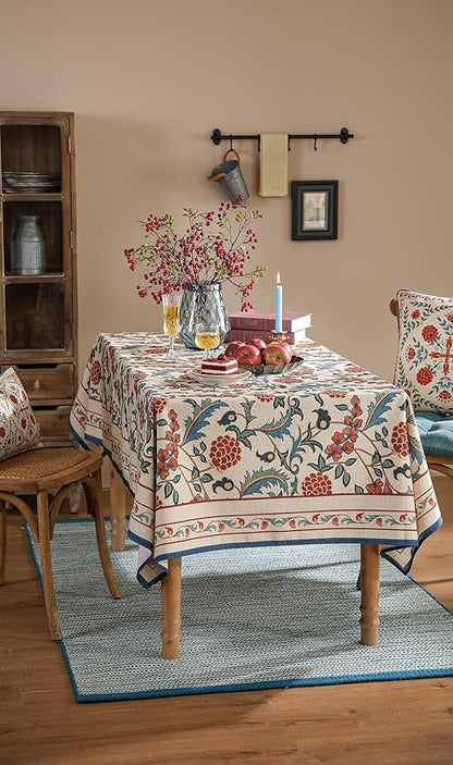 patdrea Designer Vintage Linen Tablecloth for Rectangle Table,French Soft Durable Floral Tablecloths,Colorful Table Cover for Kitchen Dining,Parties,Christmas,Thanksgiving,Party,55"x71"-Puno