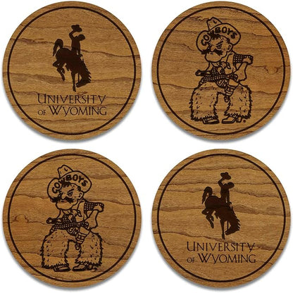 LazerEdge Wyoming Cowboys Wooden Coaster Set - Cherry Wood - Officially Licensed Product - 4-Pack