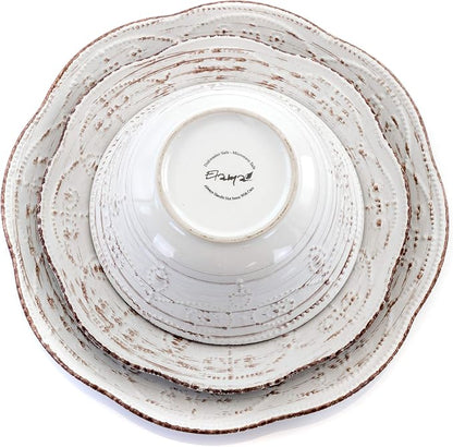 Elama Rustic Birch 16 Piece Embossed Scalloped Stoneware Round Dinnerware Set - Image 6
