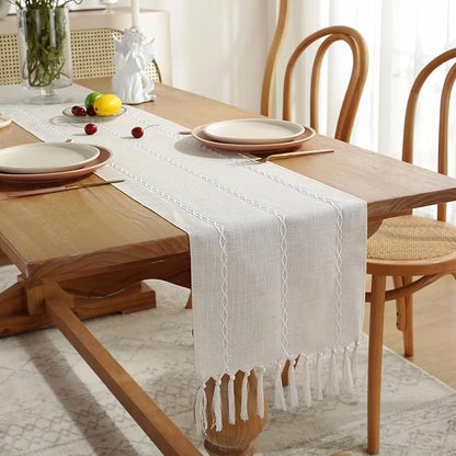 Rustic Boho Table Runner, Farmhouse Table Runners 90 Inches Long - Image 4