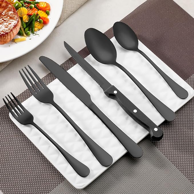 Black Steak Knives Set of 8, Sharp Triple Rivet Steak Knife, High-Carbon - Image 6