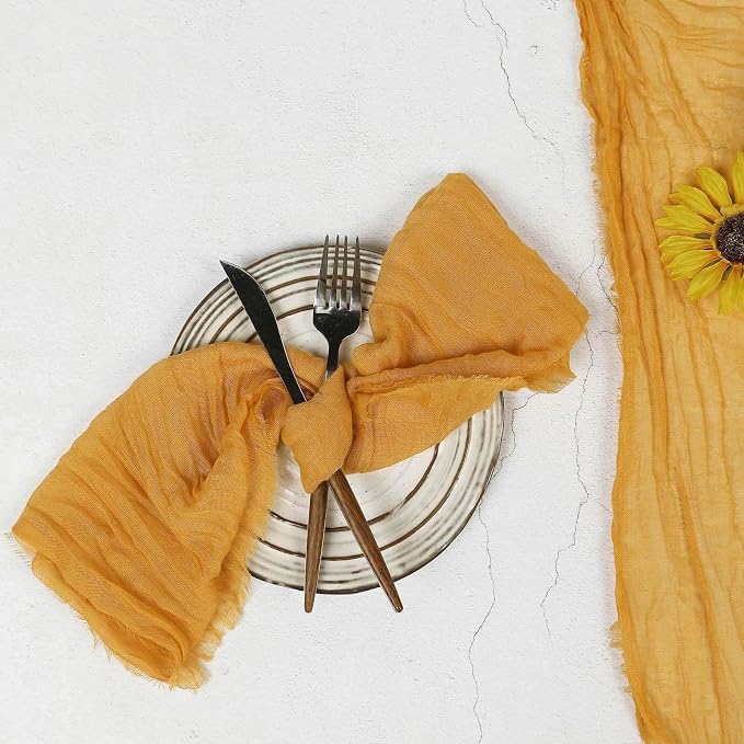 Efavormart 5 Pack 24"x19" Mustard Yellow Matte Gauze Cheesecloth Napkins - Image 9