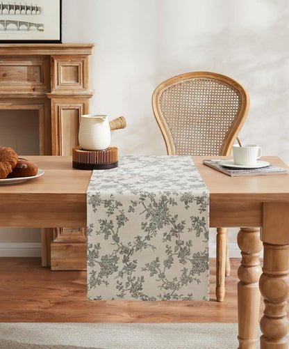 French Pastoral Farmhouse Table Runners, 13x36 Inch Black | 100% Organic Cotton - Image 2