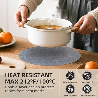 15 inch Faux Leather Round Placemats Set of 6 Non-Slip Washable Wipeable Table Mats, Heat Resistant Waterproof Oilproof Blue Place Mats for Kitchen, Dining, Party, Indoor, Outdoor