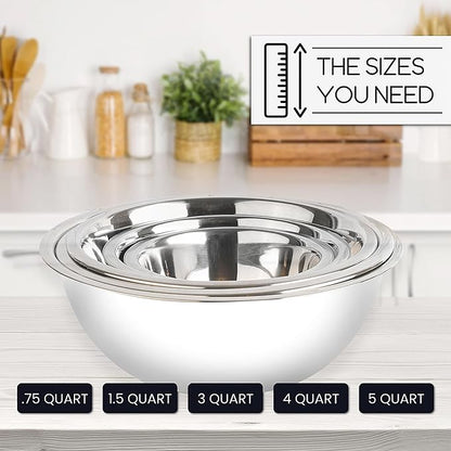 WHYSKO Meal Prep Stainless Steel Mixing Bowls Set, Home, Refrigerator, and Kitchen Food Storage Organizers | Ecofriendly, Reusable, Heavy Duty (White)