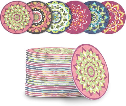 Restaurantware Paper Bar Coasters 480 Count 3.5 Inch Super Absorbent Beverage Coasters Pulpboard Assorted Design Drinkware Coasters Durable Paper Round Assorted