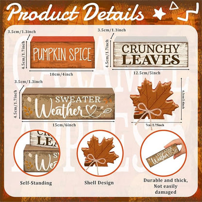 Moucuny 4 Pcs Fall Decor Wooden Maple Leaf Decoration Thanksgiving Tiered Tray - Image 3