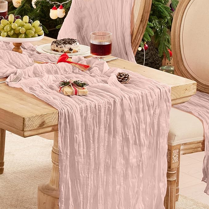 12 Pack Dusty Pink Cheesecloth Table Runner Boho Gauze Home Decor | 120 Inch by Playieer