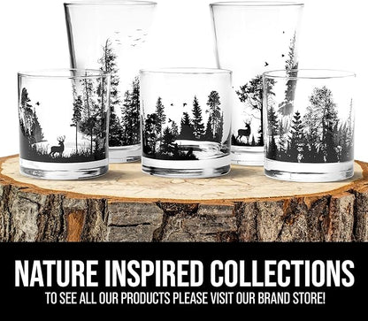 Black Lantern Nature Guitar Whiskey Glasses – Set of 2 Premium 11oz Rocks Tumblers with Hand-Printed Forest Guitar Artwork – Heavy-Base Old Fashioned Glasses for Bourbon, Scotch & Cocktails