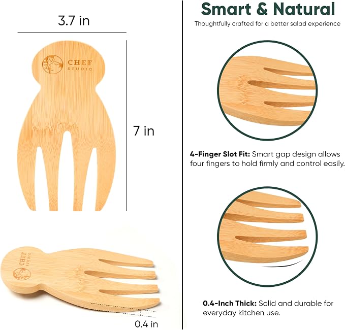 Bamboo Salad Hands Wooden Salad Serving Utensils – Natural Wood Salad Servers - Image 3