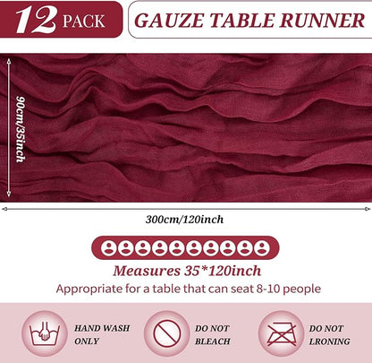YMHPRIDE 12 Pack Cheesecloth Table Runner 35x120in Burgundy Table Runner | Boho - Image 2