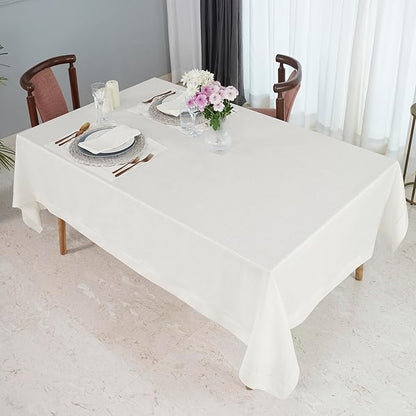 D'Moksha Homes Ivory Linen Tablecloth 60 x 120 Inch - 100% Pure Linen Hemstitch Tablecloth for Rectangle Tables - Classic Hemstitch, Machine Washable Table Cloth for Valentines, Spring, Easter