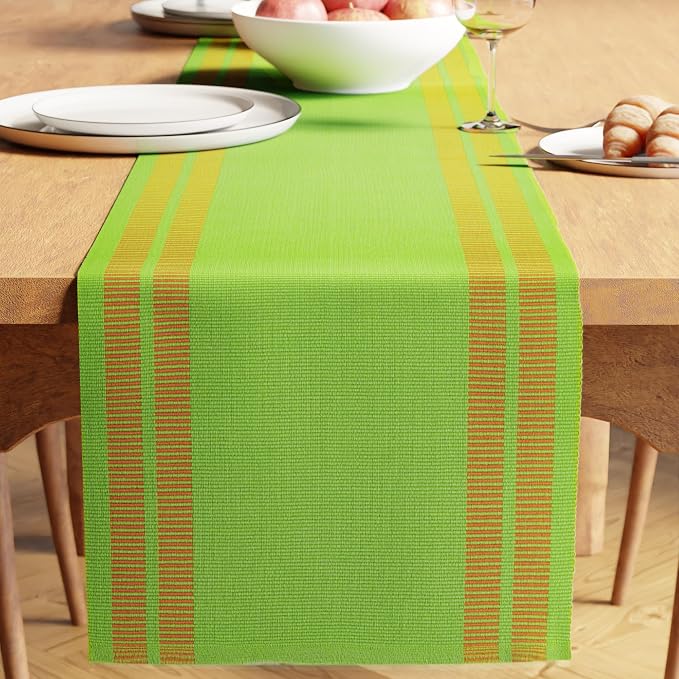 Encasa XO Table Runner, Yarn Dyed Ribbed Cotton 13"x72" | Ladder Green by EncasaXO
