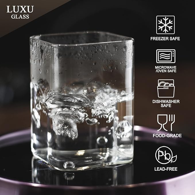 LUXU Drinking Glasses 8 oz, Square Beer Glass | Lead-Free Glassware, Water - Image 8