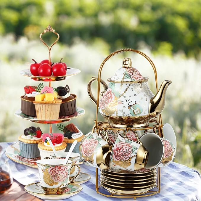 21 Pcs Porcelain Tea Set for Women Tea Party - Image 5