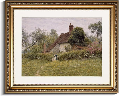 InSimSea Retro Gold Framed Wall Art, Home Room Countryside Old Cottages Vintage Wall Decor, Canvas Print Artwork, Farmhouse Country Decor, Antique Picture Frame Landscape Paintings, 13x16 Inch