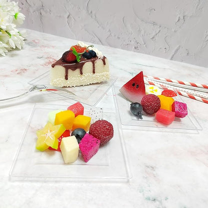 50PCS Square Plastic Plates-4.5 inch Disposable Dessert Plates- Premium Hard Square Small Appetizer Plates for Party/Birthday/Wedding & All Occasions (Clear)