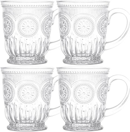 Vintage Glass Mugs Set of 4 – 10oz Vintage Coffee Mugs or Pressed Glass Tea Cup by Yungala
