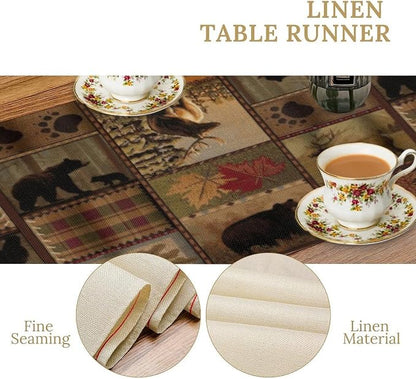 Rustic Bear Table Runner, Vintage Cottage Country Style Pine Tree Elk Wildlife - Image 5