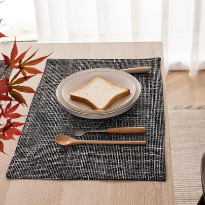 Kevin Textile Halloween Burlap Linen Placemats Set of 6 Heat Resistant Dining Table Place Mats Washable Kitchen Table Mats for Dinning Party Holiday Indoor Outdoor, 13 x19 inches, Black