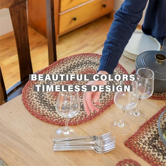 Homespice Chester Dining Placemats, Warm Lodge and Cabin Decor, Set of 6, Red - 13x19 Rectangle Table Mats - Vibrant Colors, Durable, Easy to Clean and Protects Furniture