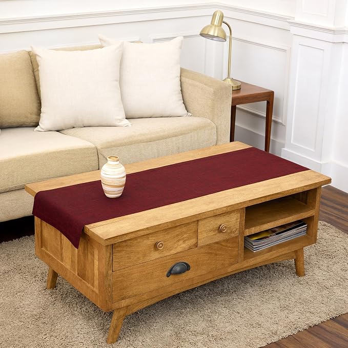 Solino Home 100% Linen Dining Table Runner Red Woven, Athena 14 x 48 in | Table by SolinoHome