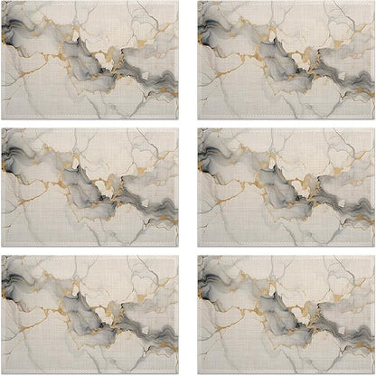 Placemats Set of 6 Abstract White Marble Texture Place Mats Washable Kitchen Dining Linen Table Mats Stain Heat, for Home Party Indoor 12x18 in