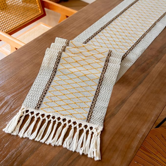 EMMTEEY Macrame Table Runner Boho Style 108 Inches Long, Hexagonal Yellow | - Image 3