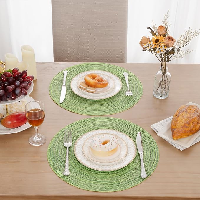 SHACOS Round Placemats Set of 4 Round Table Placemats Braided Cotton Place Mats - Image 9