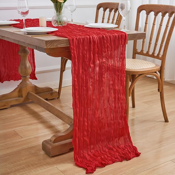 Asee'm 2pcs Red Cheesecloth Table Runner Christmas 10FT Boho Rustic Gauze | - Image 7
