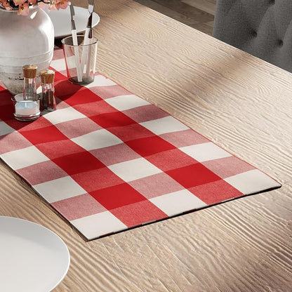Encasa XO Table Runner, Woven Cotton Dining Runner 13"x36" | Buffalo Red Checks by EncasaXO