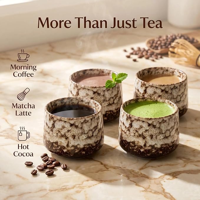 Japanese Tea Cups Set of 4pcs, 7oz/205ml Elegant Ceramic Matcha Cups - Image 2