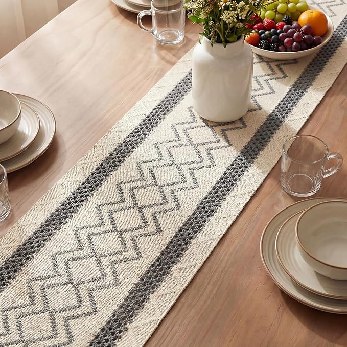 Artoid Mode Dark Grey Stripe Diamond Woven Table Runner 12x36 Inch | Holiday - Image 3