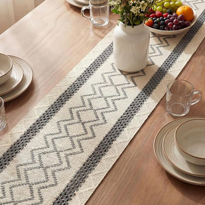 Artoid Mode Dark Grey Stripe Diamond Woven Table Runner 12x36 Inch | Holiday - Image 3