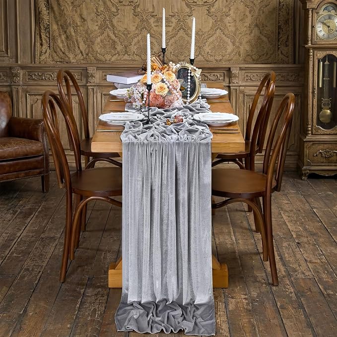 Velvet Table Runner Grey 29x120 Inch Soft Fall Luxury Retro Table Runners | by SoarDream