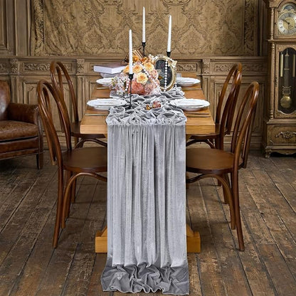Velvet Table Runner Grey 29x120 Inch Soft Fall Luxury Retro Table Runners | by SoarDream