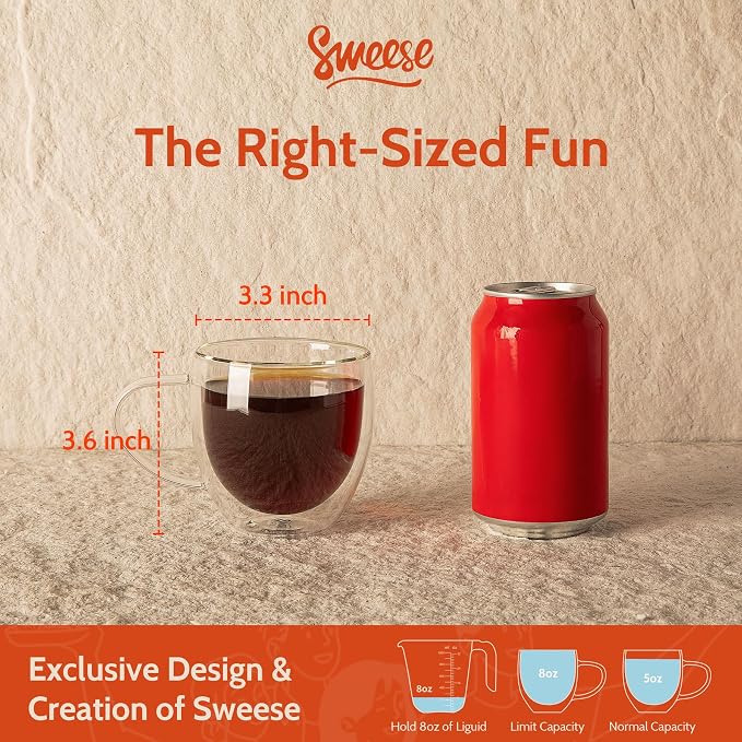 Sweese Clear Coffee Mugs - 8 oz Double Wall Glass Coffee Mugs Set of 4 - Image 2