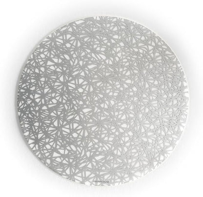 modern-twist 15" Round Silicone Placemat, BPA, PVC-Free Table Mat, Dishwasher Safe, Twine Print in Silver, Pack of 1