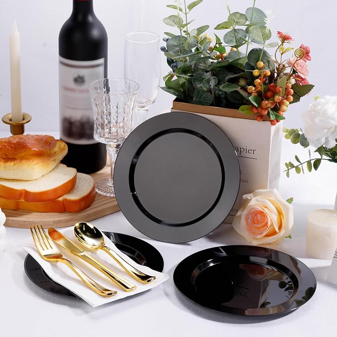 Bestluck 100PCS Black Plastic Dessert Plates 7inch - Image 5