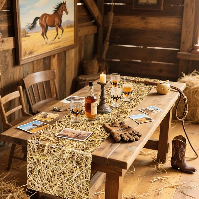 6Pcs Straw Table Runner Rectangular Farm Table Cloth Hay Stacks Table Runner - Image 6