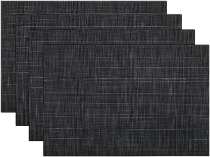 SHACOS Placemats Set of 4 Woven Vinyl Place Mats for Dining Table Wipe Clean Non Slip Table Mats (4, Black)
