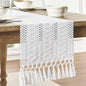 Macrame Style Boho Table Runner, 12x48 Inch White | Woven Boho Table Runner by ZEEMARTONLINE