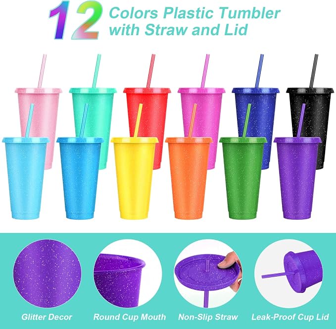 24 Pack Plastic Tumblers with Lids and Straw, Reusable Cups with Lids and - Image 4